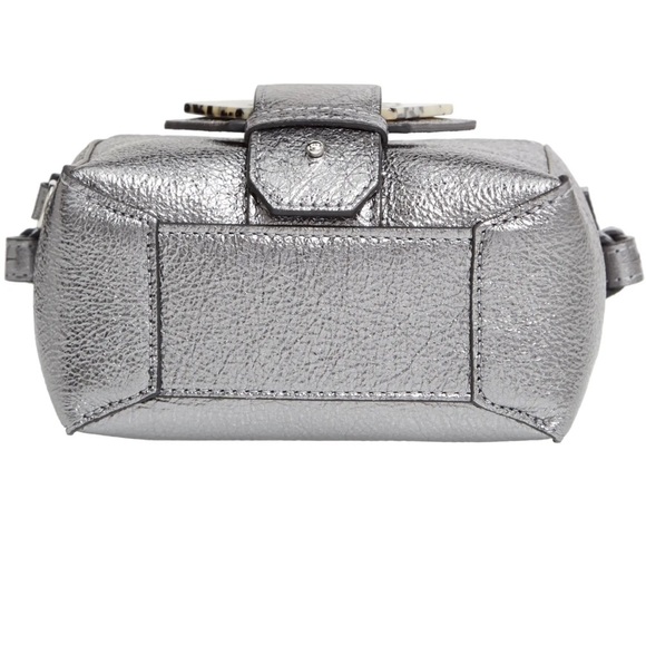 Ganni Silver Metallic Leather Crossbody Box Bag - Picture 7 of 7
